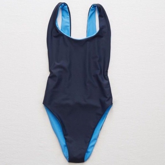NWOT AERIE super scoop one piece swim navy reverse - Picture 2 of 8